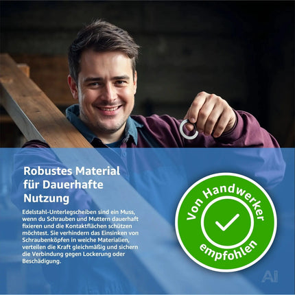 50x M8 Unterlegscheiben - Edelstahl & Rostfrei - Flache Sicherungsscheiben & Karosseriescheiben