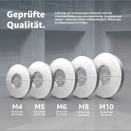 50x M8 Unterlegscheiben - Edelstahl & Rostfrei - Flache Sicherungsscheiben & Karosseriescheiben