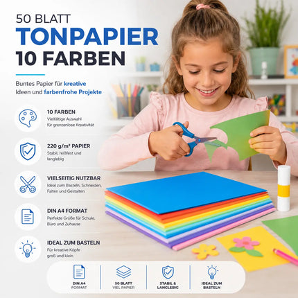 50x Papier bunt - 220 g/m² - Bastelpapier & Buntpapier - für Drucker & Basteln - Tonpapier & Tonkarton