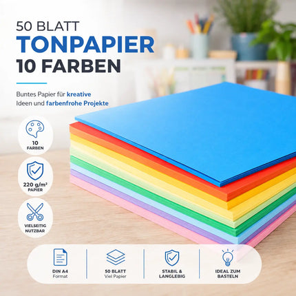 50x Papier bunt - 220 g/m² - Bastelpapier & Buntpapier - für Drucker & Basteln - Tonpapier & Tonkarton
