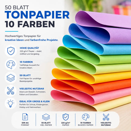 50x Papier bunt - 220 g/m² - Bastelpapier & Buntpapier - für Drucker & Basteln - Tonpapier & Tonkarton