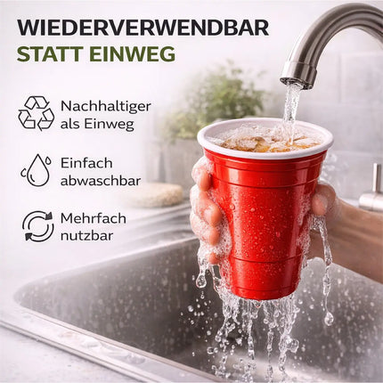 50x Partybecher Beer Pong 16 oz / 473 ml – wiederverwendbare Red Cups extra stabil für Partys & Festivals