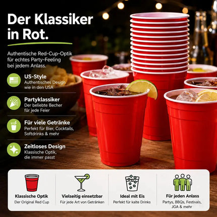 50x Partybecher Beer Pong 16 oz / 473 ml – wiederverwendbare Red Cups extra stabil für Partys – Detailansicht 5