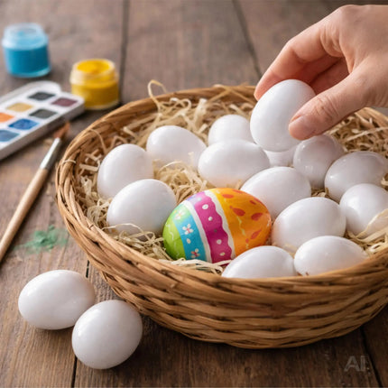 50x Plastikeier Ostern – weiße Kunststoffeier 6 cm zum Bemalen & Basteln – Dekoeier für Deko und Dekoration