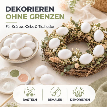50x Plastikeier – weiße Kunststoffeier 6 cm zum Bemalen & Basteln – Ostern Dekoeier für Deko und Dekoration