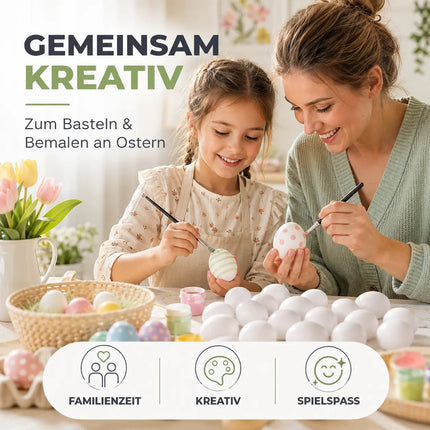 50x Plastikeier – weiße Kunststoffeier 6 cm zum Bemalen & Basteln – Ostern Dekoeier für Deko und Dekoration