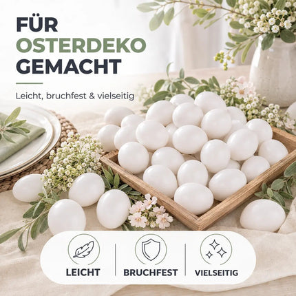 50x Plastikeier – weiße Kunststoffeier 6 cm zum Bemalen & Basteln – Ostern Dekoeier für Deko und Dekoration