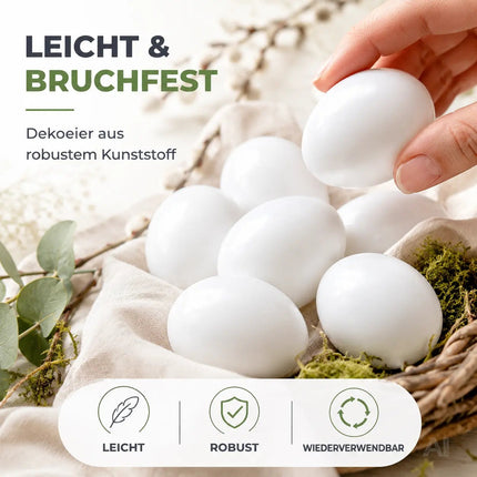50x Plastikeier – weiße Kunststoffeier 6 cm zum Bemalen & Basteln – Ostern Dekoeier für Deko und Dekoration