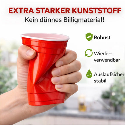 50x Red Cups 473 ml Beer Pong Becher – extra starke Partybecher wiederverwendbar für Festival, Camping & Party