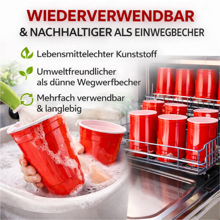 50x Red Cups 473 ml Beer Pong Becher – extra starke Partybecher wiederverwendbar für Festival, Camping & Party