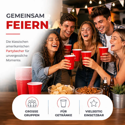 50x Red Cups 473 ml Beer Pong Becher – extra starke Partybecher wiederverwendbar für Festival, Camping & Party