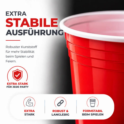 50x Red Cups 473 ml Beer Pong Becher – extra starke Partybecher wiederverwendbar für Festival, Camping & Party