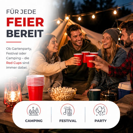 50x Red Cups 473 ml Beer Pong Becher – extra starke Partybecher wiederverwendbar für Festival, Camping & Party