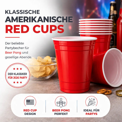 50x Red Cups 473 ml Beer Pong Becher – extra starke Partybecher wiederverwendbar für Festival, Camping & Party
