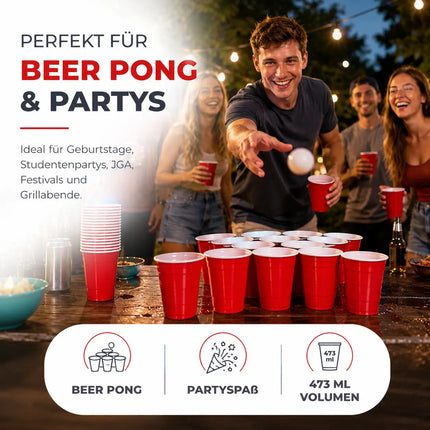 50x Red Cups 473 ml Beer Pong Becher – extra starke Partybecher wiederverwendbar für Festival, Camping & Party