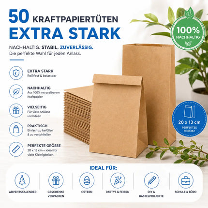 50x Stück Beutel 21x14 cm - EXTRA STARK - braune Kraftpapiertüten