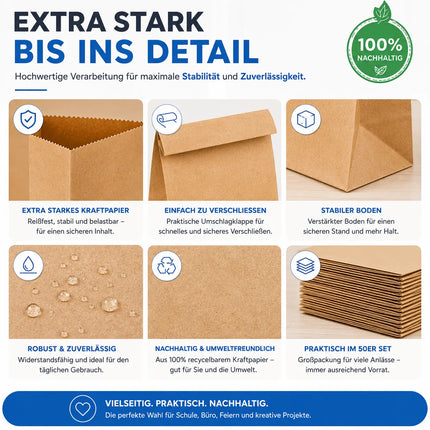 50x Stück Beutel 21x14 cm - EXTRA STARK - braune Kraftpapiertüten