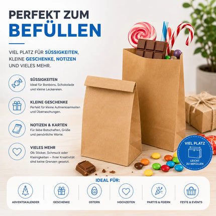 50x Stück Beutel 21x14 cm - EXTRA STARK - braune Kraftpapiertüten