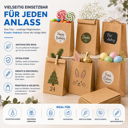 50x Stück Beutel 21x14 cm - EXTRA STARK - braune Kraftpapiertüten