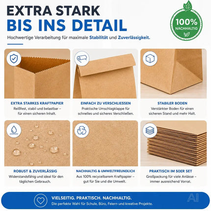 50x Stück Beutel 21x14 cm - EXTRA STARK - braune Kraftpapiertüten – Detailansicht 4