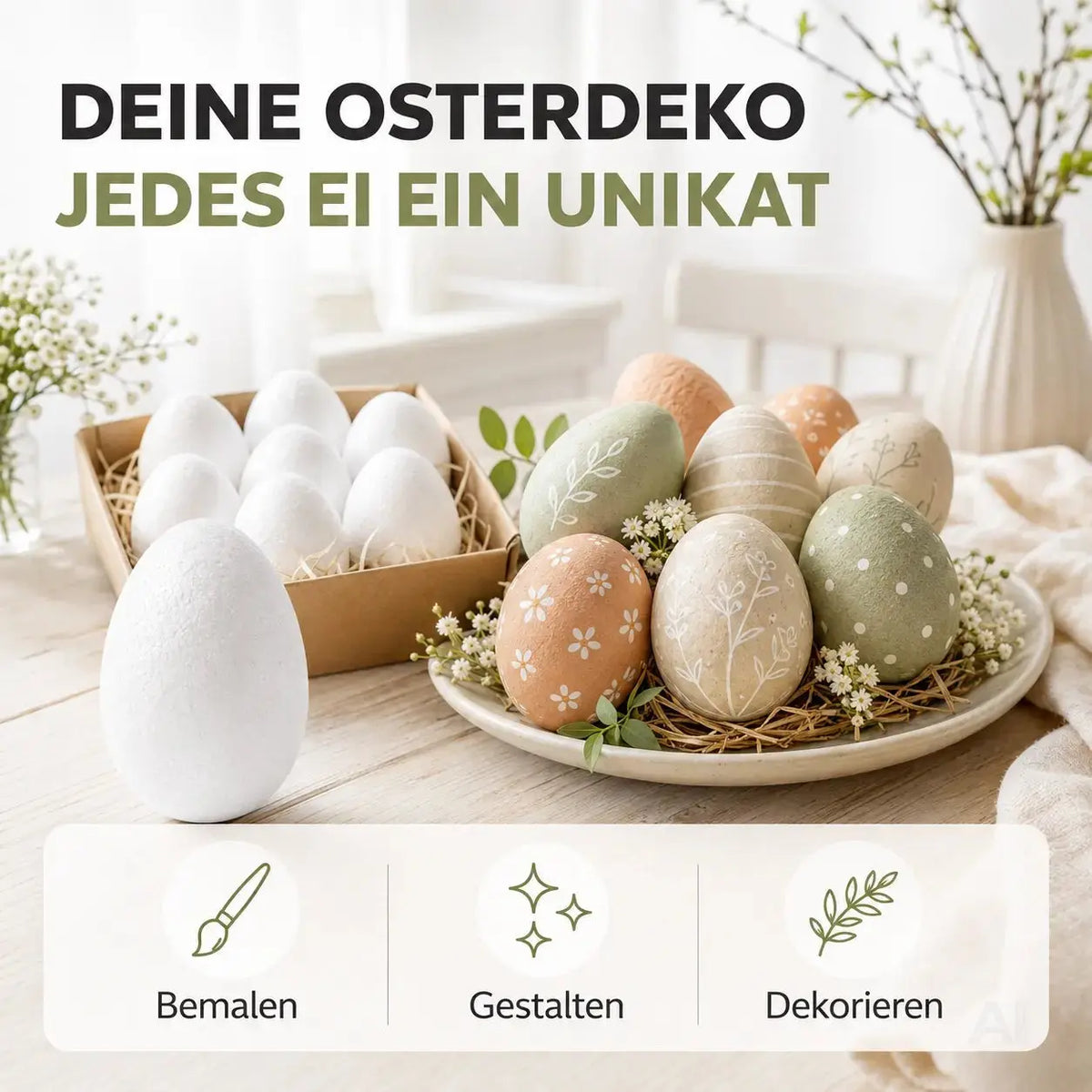 50x Styroporeier 5 cm Eier aus Styropor Ostereier zum Basteln – Detailansicht 2