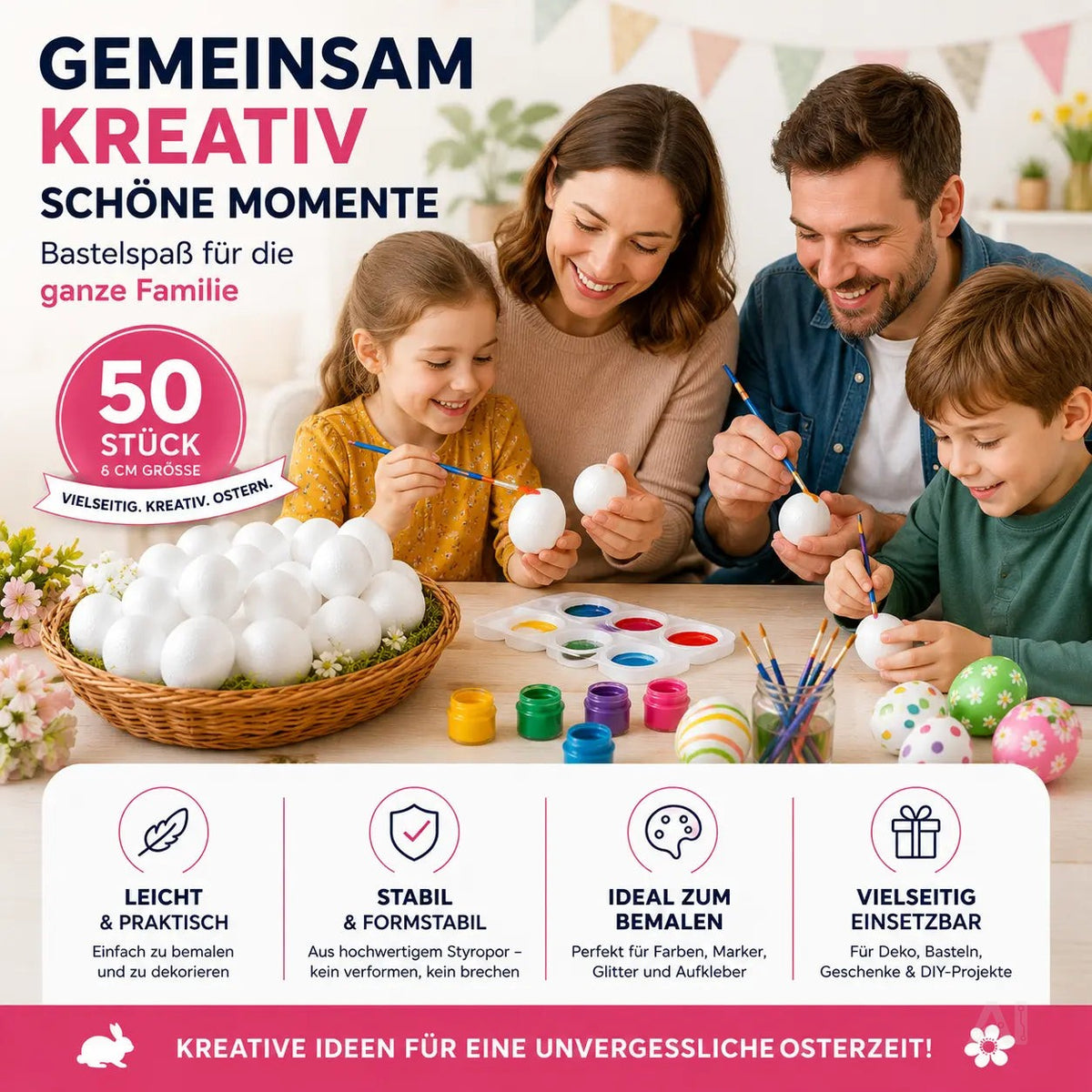 50x Styroporeier 6 cm Eier aus Styropor - Plastikeier zum Bemalen - Ostereier aus Kunststoff – Detailansicht 3