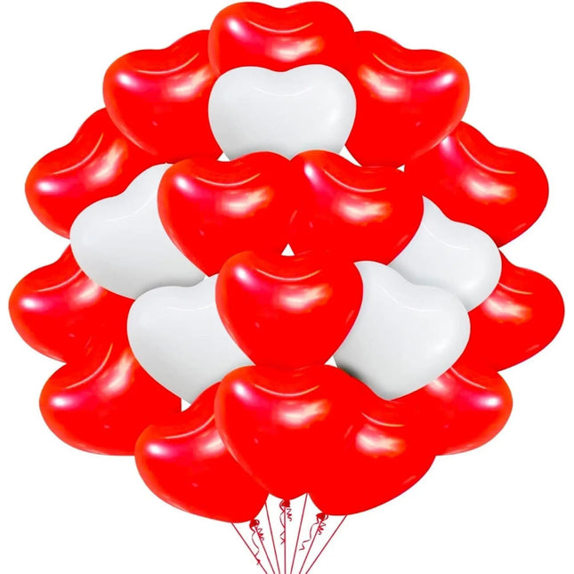 50x XXL Herzluftballons Helium geeignet Ø 40 cm Luftballons Herz Herzballon rot & weiß