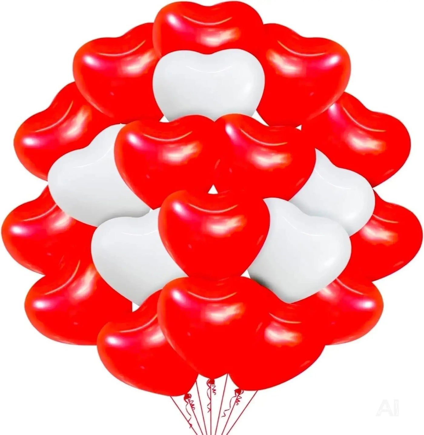 50x XXL Herzluftballons Helium geeignet Ø 40 cm Luftballons Herz Herzballon rot & weiß