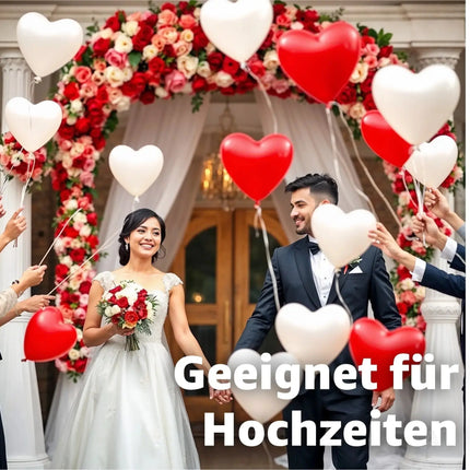 50x XXL Herzluftballons Helium geeignet Ø 40 cm Luftballons Herz Herzballon rot & weiß – Detailansicht 4