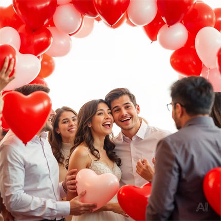 50x XXL Herzluftballons Helium geeignet Ø 40 cm Luftballons Herz Herzballon rot & weiß – Detailansicht 6