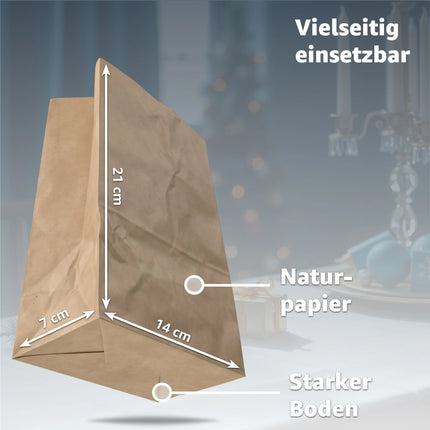 50x braune Beutel 21x14cm Kraftpapiertüten Geschenktüten Kraftpapier als DIY Adventskalender