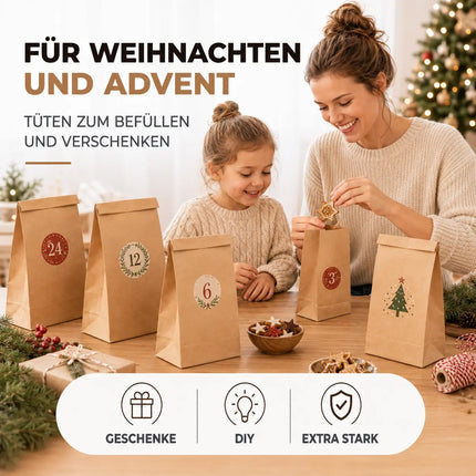 50x braune Beutel 21x14cm Kraftpapiertüten Geschenktüten Kraftpapier als DIY Adventskalender