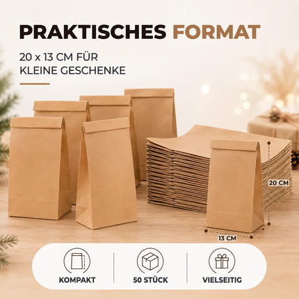 50x braune Beutel 21x14cm Kraftpapiertüten Geschenktüten Kraftpapier als DIY Adventskalender