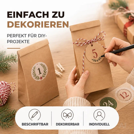 50x braune Beutel 21x14cm Kraftpapiertüten Geschenktüten Kraftpapier als DIY Adventskalender – Detailansicht 8