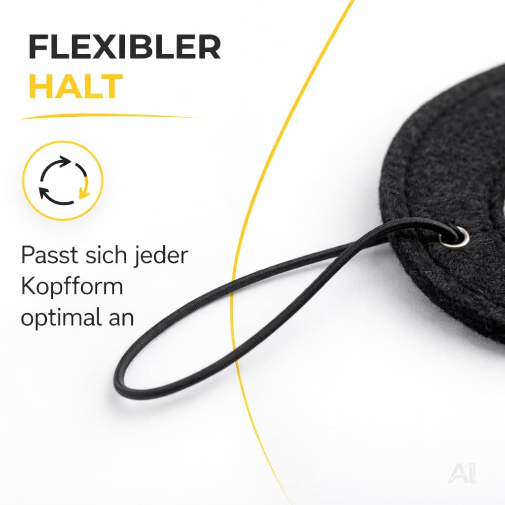 Schwarze Augenmaske für ein Banditenkostüm – Nahaufnahme des elastischen Bandes
