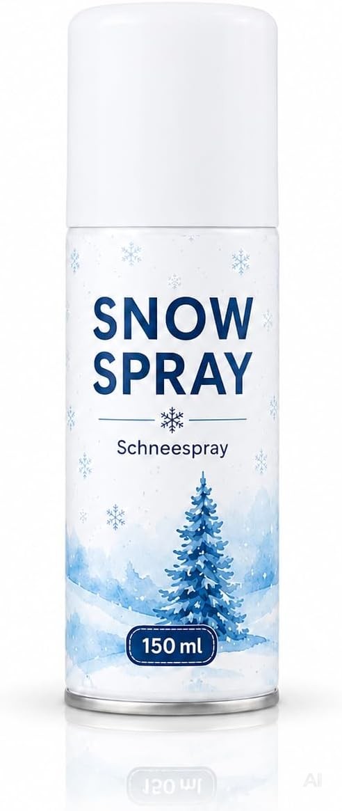 Schneespray 150 ml – künstlicher Dekoschnee mit fluffigem, leicht glitzerndem Schnee-Effekt für Weihnachten, Fenster, Spiegel, Tannenzweige und Adventskränze, für kreative Winterdeko und Bastelideen