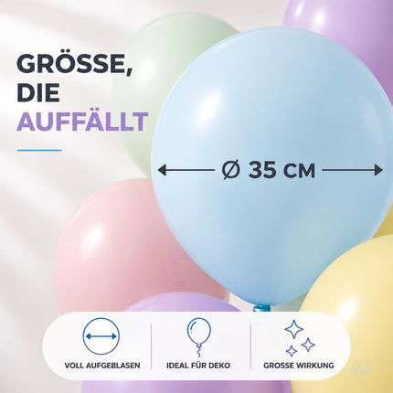 50x Luftballons pastell - macaroon Ø 35 cm für Geburtstag & Hochzeit & Party - Luft & Helium