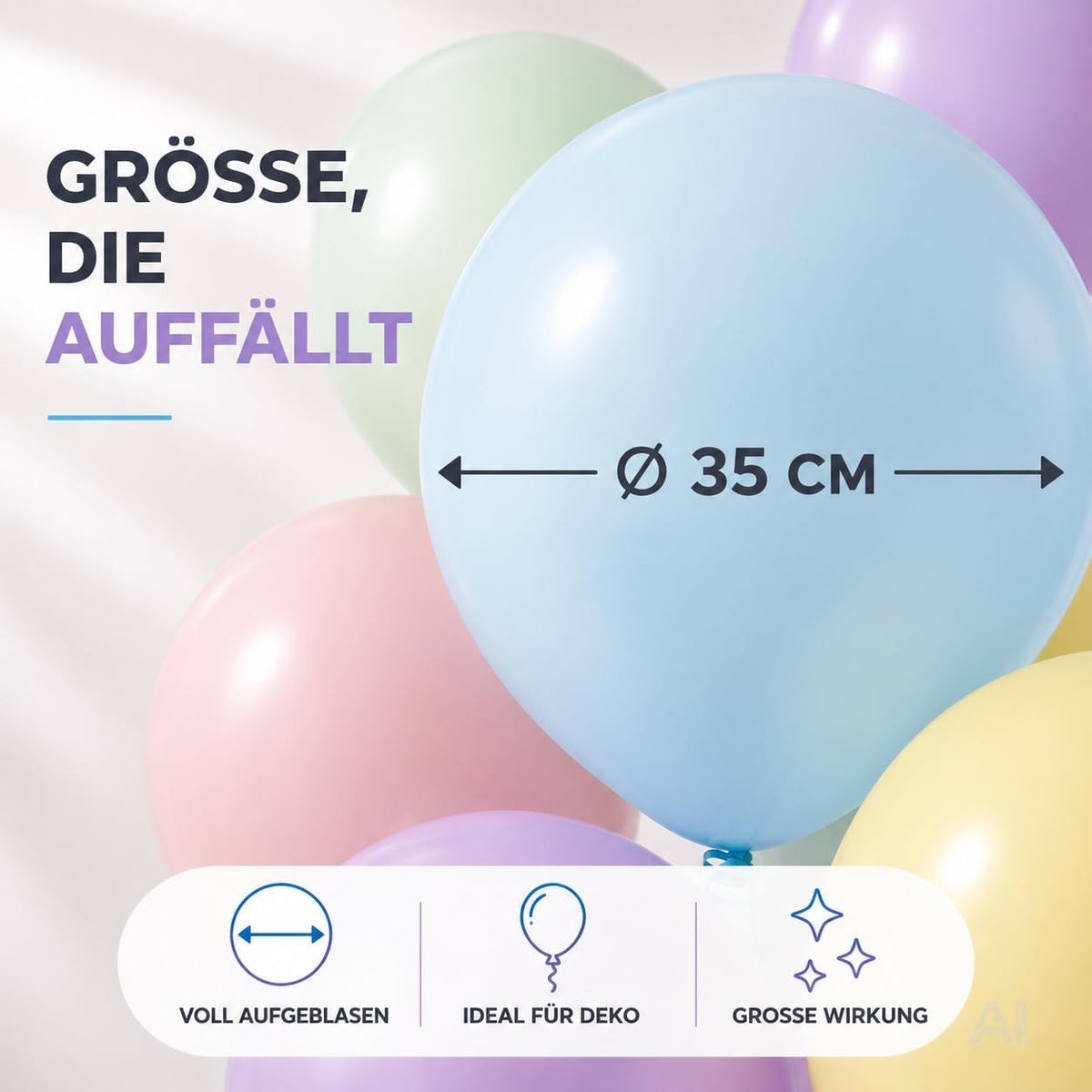 50x Luftballons pastell - macaroon Ø 35 cm für Geburtstag & Hochzeit & Party - Luft & Helium