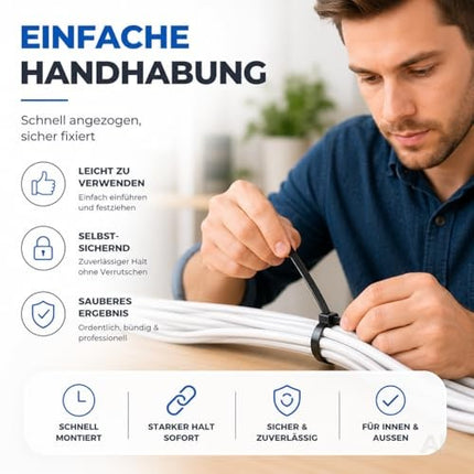 100x Kabelbinder schwarz 150 mm x 3,6 mm Cable Ties Set - kurz & lang - Zip ties reißfest & UV beständig - diverse Längen