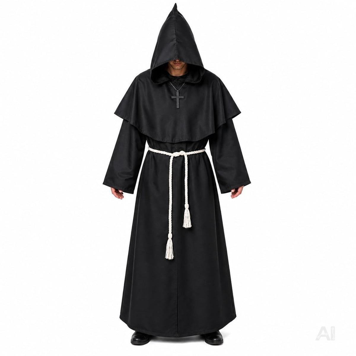 Schwarze Mönch Robe Erwachsene – Halloween Kostüm mit Kapuze