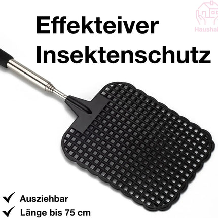5X Fliegenklatsche XXL 75 cm ausziehbar - Insektenklatsche mit Teleskop für Fliegen & Insekten - Fliegenfänger & Insektenfänger als Fliegenschutz