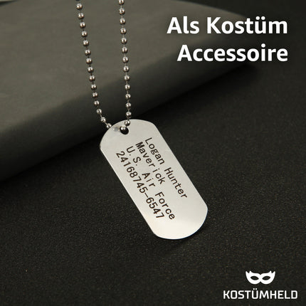 Hundemarke US Army Dog Tag - Erkennungsmarke silber, Kette als Soldaten Accessoire für Fasching & Karneval