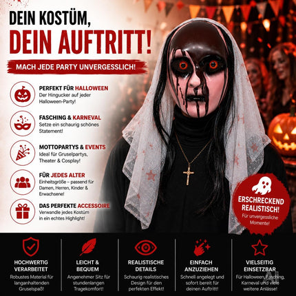 Horror Nonnen Maske – Gruselige Braut Halloween Kostüm Zubehör