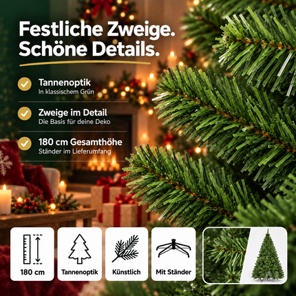 Weihnachtsbaum künstlich 180 cm grün - täuschend echt & naturgetreuer Premium Tannenbaum (PREMIUM)