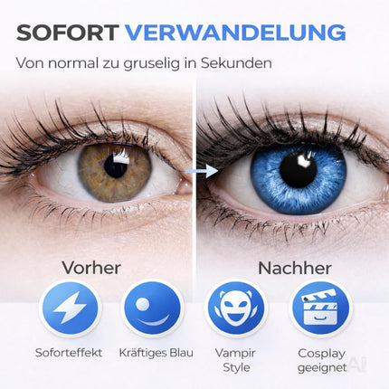 Halloween Kontaktlinsen ohne Stärke – Gruselige Vampir & Dracula Linsen für Fasching, Karneval, Cosplay & Halloween (Blau, 1 Paar / 2 Stück)