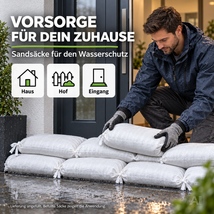 10x Sandsack 40x60 cm zum Wasserschutz bei Hochwasser - Hochwasserschutz mit Schnürband - Sack & Gewebesack ungefüllt
