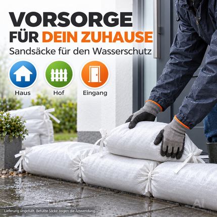 10x Sandsack bei Hochwasser - Hochwasserschutz mit Schnürband - 40x60 cm Sack & Gewebesack zum Wasserschutz ungefüllt