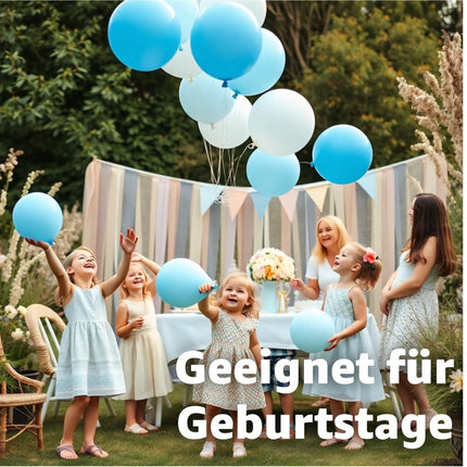 50x Luftballons Mix Ø 35 cm Ballons Balloons Luftballon Ballon 1. Geburtstag babyblau, himmelblau blau, weiß weiss Latexballons - Kein Plastik -100% Bio & recyclebar - (babyblau-hellblau-weiß-mix)