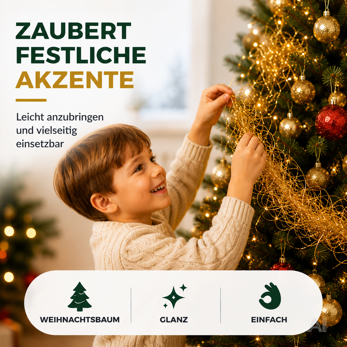 Goldfarbenes Engelshaar – am Weihnachtsbaum