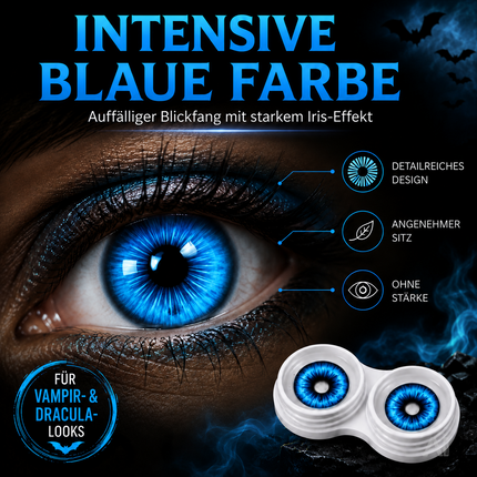 Blau Farbige & Geprüfte Kontaktlinsen - Gruselige Tageslinsen für Halloween & Fasching - ohne Stärke - Vampir & Dracula (Blau, 1 Paar / 2 Stück)